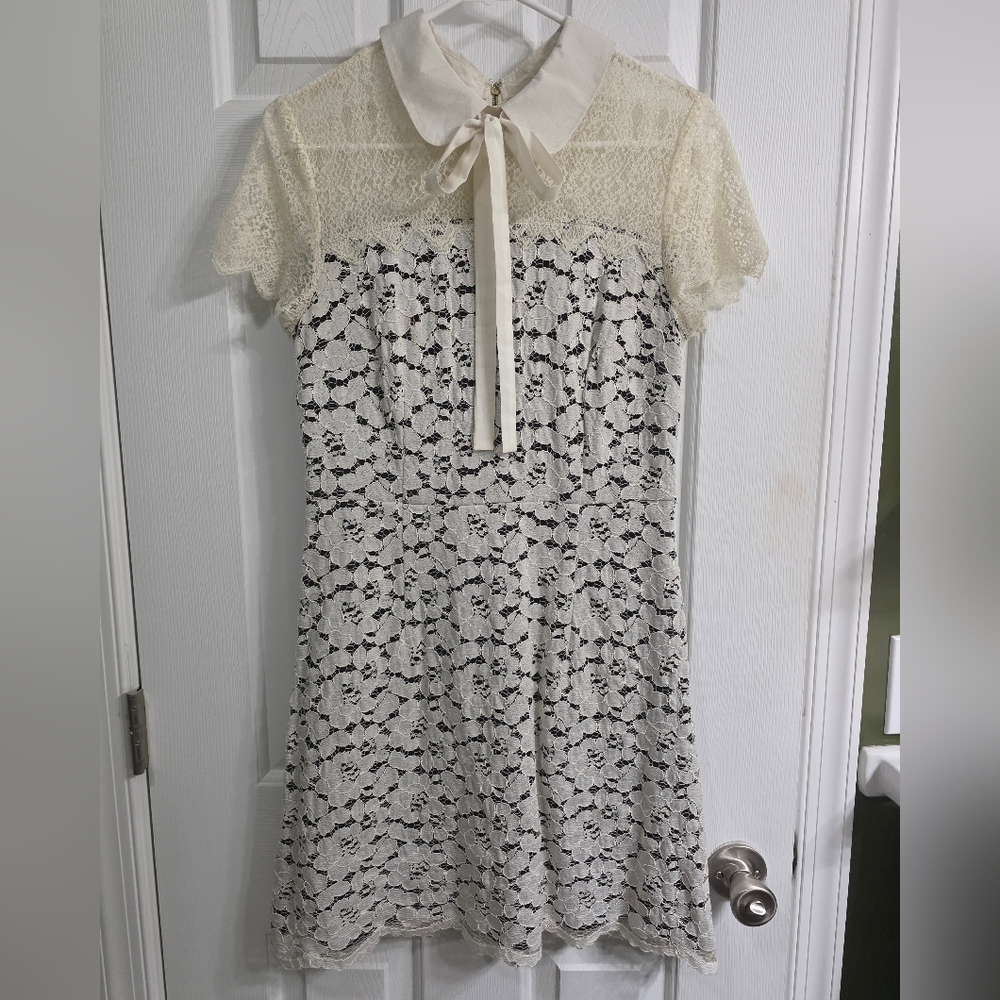 Lace Overlay Mini Dress with Bow Detail